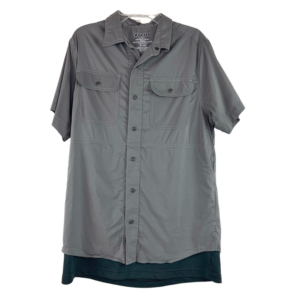 Vertx Grey Short Sleeve Button Down Shirt Snap Closure